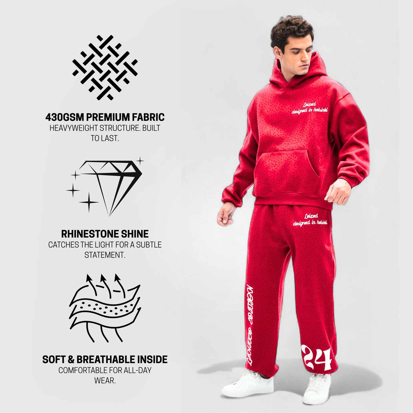 TIMELESS RHINESTONE HOODIE - RED