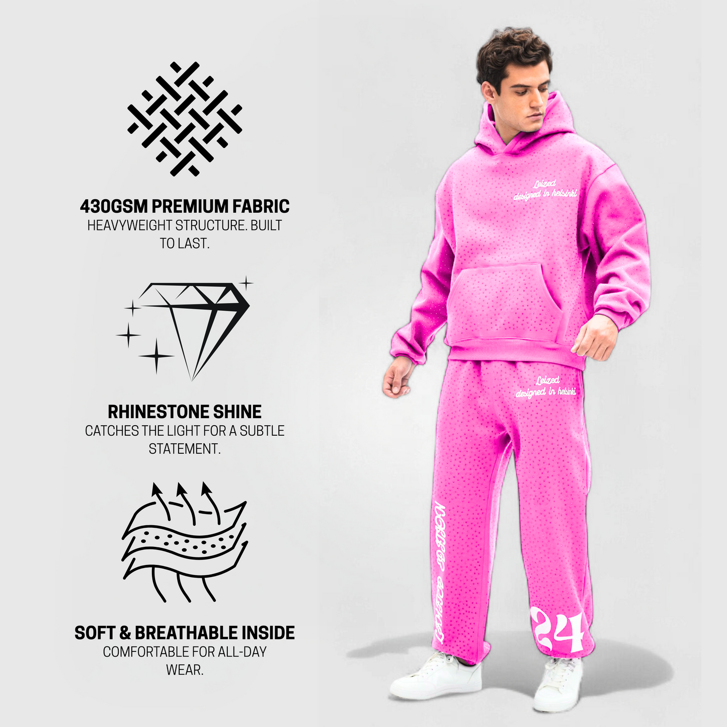 TIMELESS RHINESTONE HOODIE - PINK