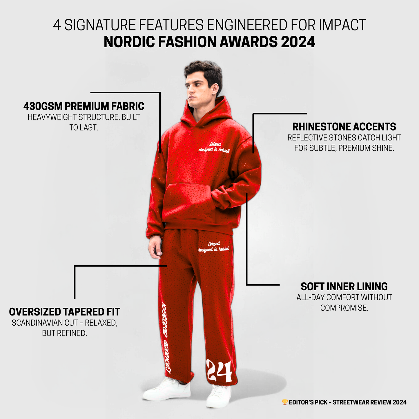 TIMELESS RHINESTONE HOODIE - RED