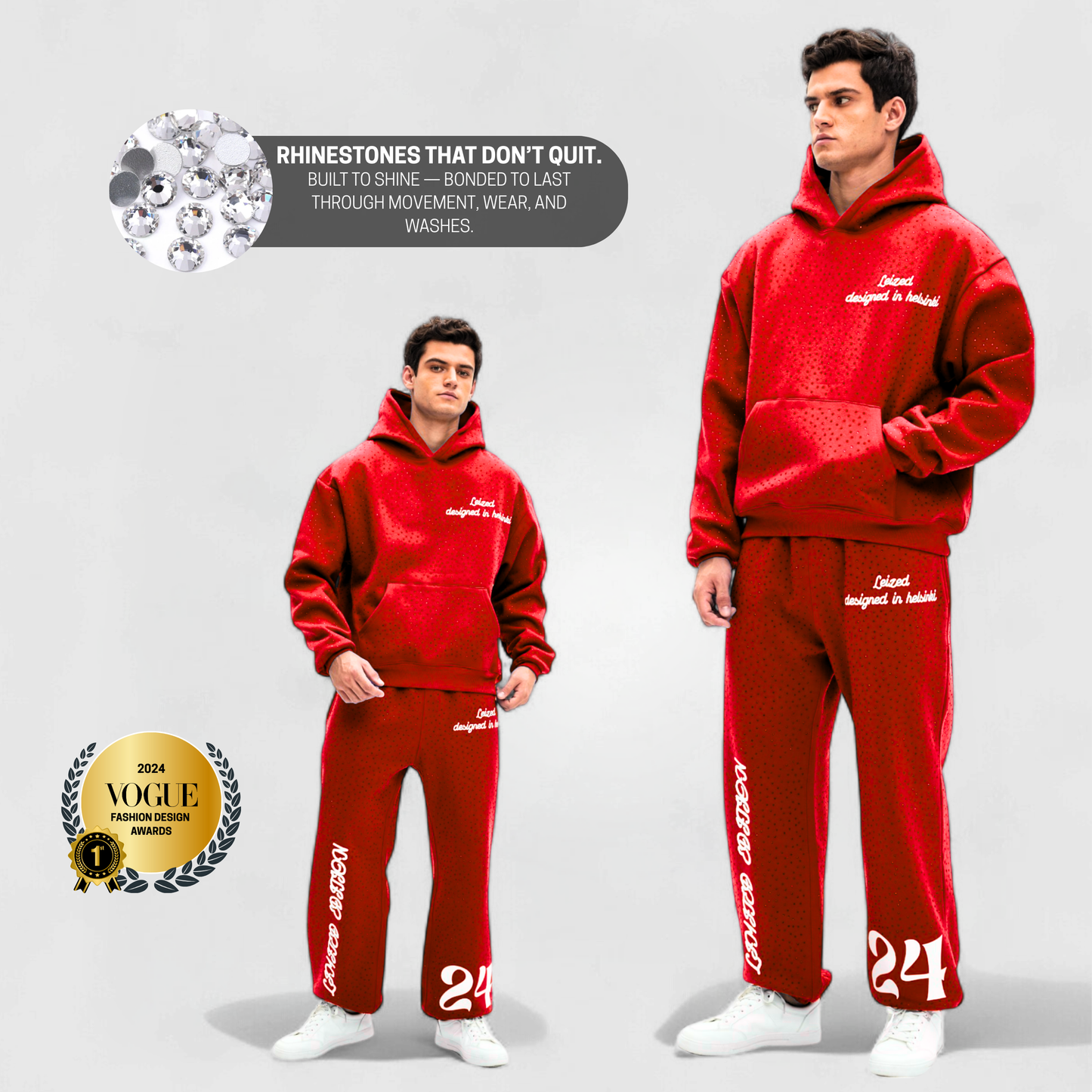 TIMELESS RHINESTONE HOODIE - RED
